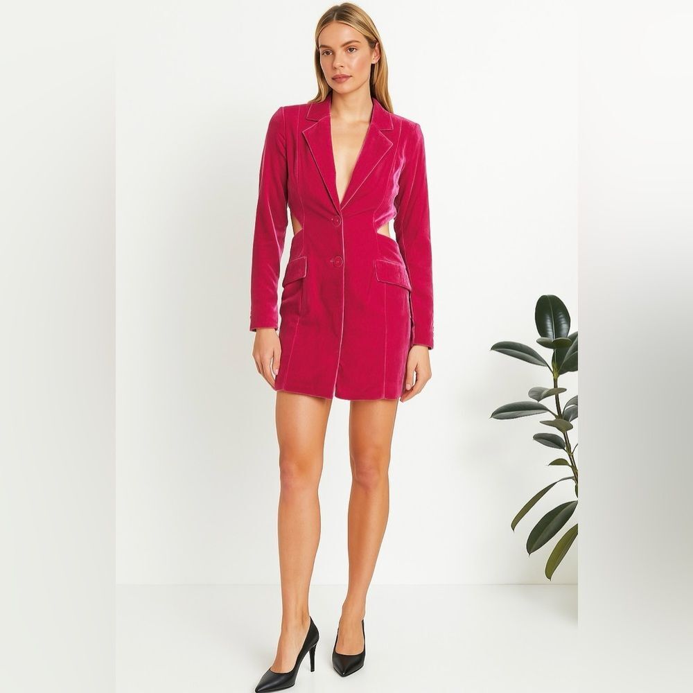 MINKPINK Velvet Long Sleeve Blazer Mini Dress in Fuchsia size Small